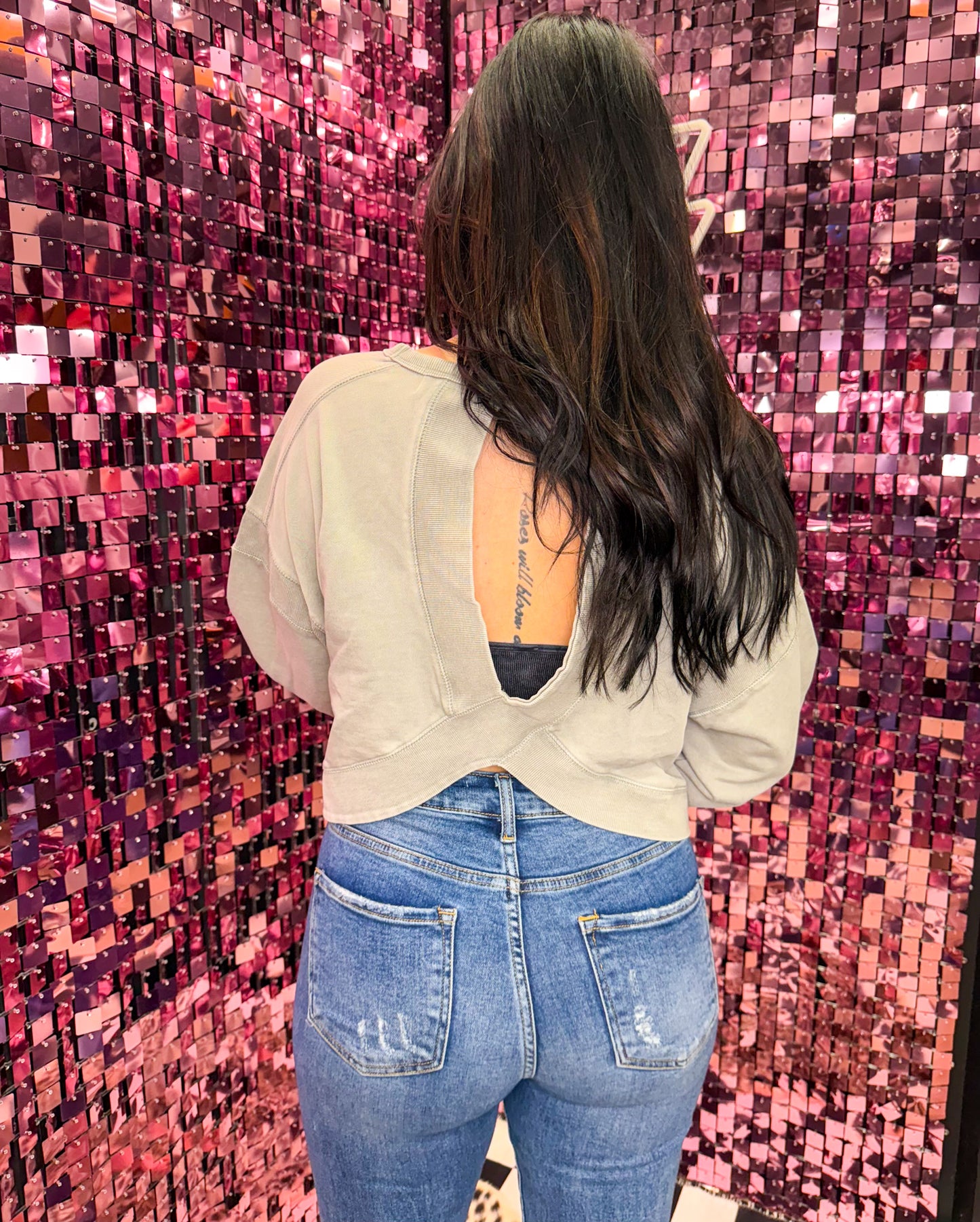 The Julia Mineral Washed Open Back Sweatshirt