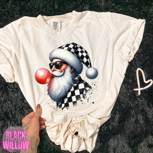 Checkered Print Bubblegum Santa Tee Or Sweatshirt