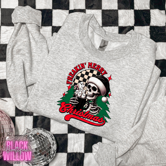 Freakin Merry Christmas Skelly Tee Or Sweatshirt