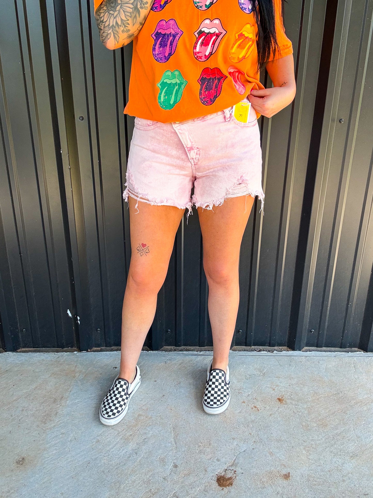 The Isabella Pink Acid Washed Risen Denim Shorts