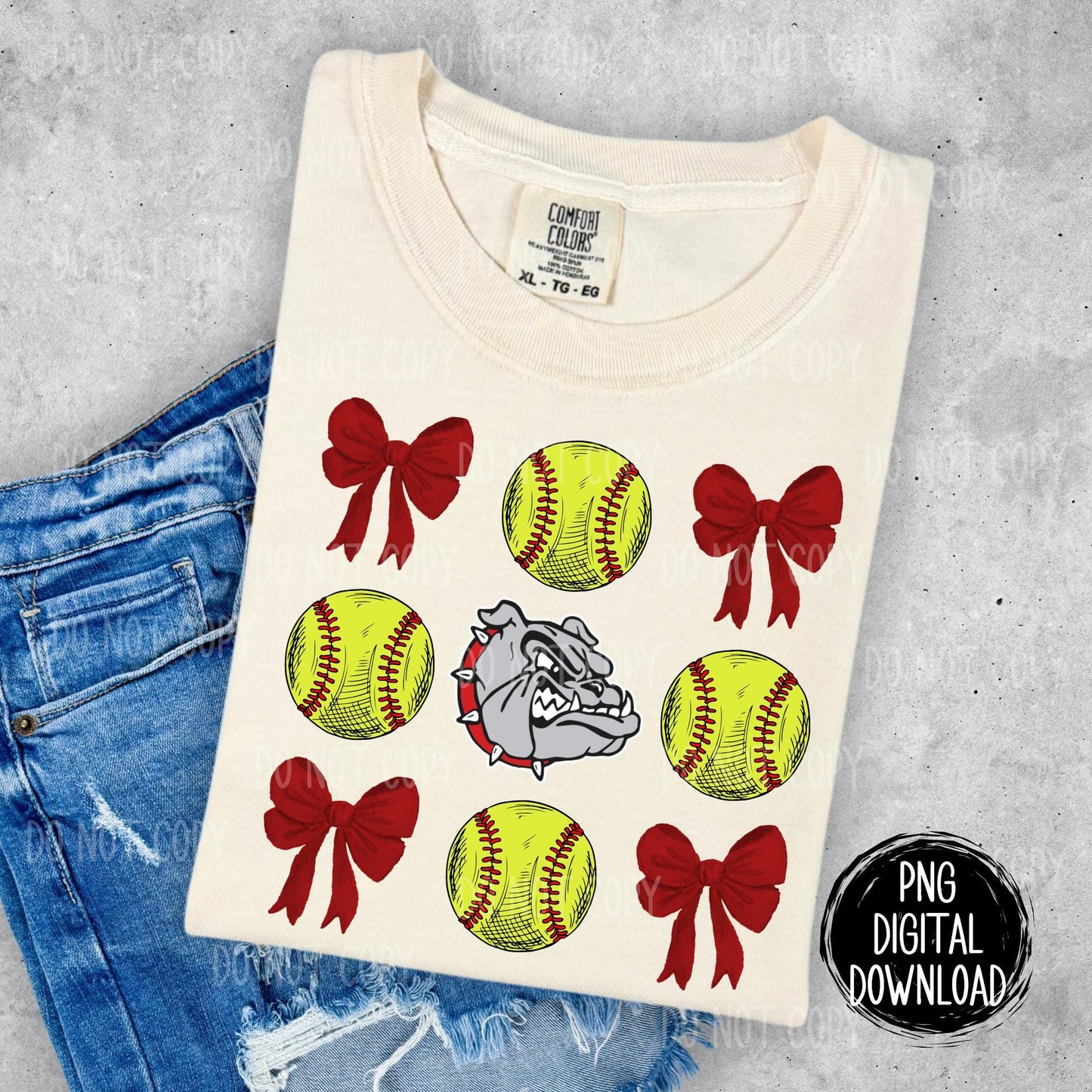 Bulldogs Mascot | Coquette Bow Softball | PNG Digital Download | School Spirit | Red Bulldogs | Meeker Bulldogs | Trendy Designs
