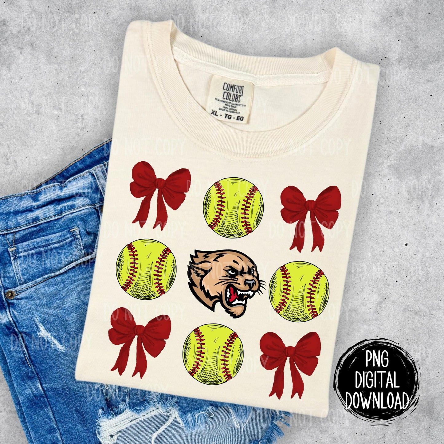 Cougars Mascot | Coquette Bow Softball | PNG Digital Download | School Spirit | Red Cougars | NRC Cougars | Trendy Designs