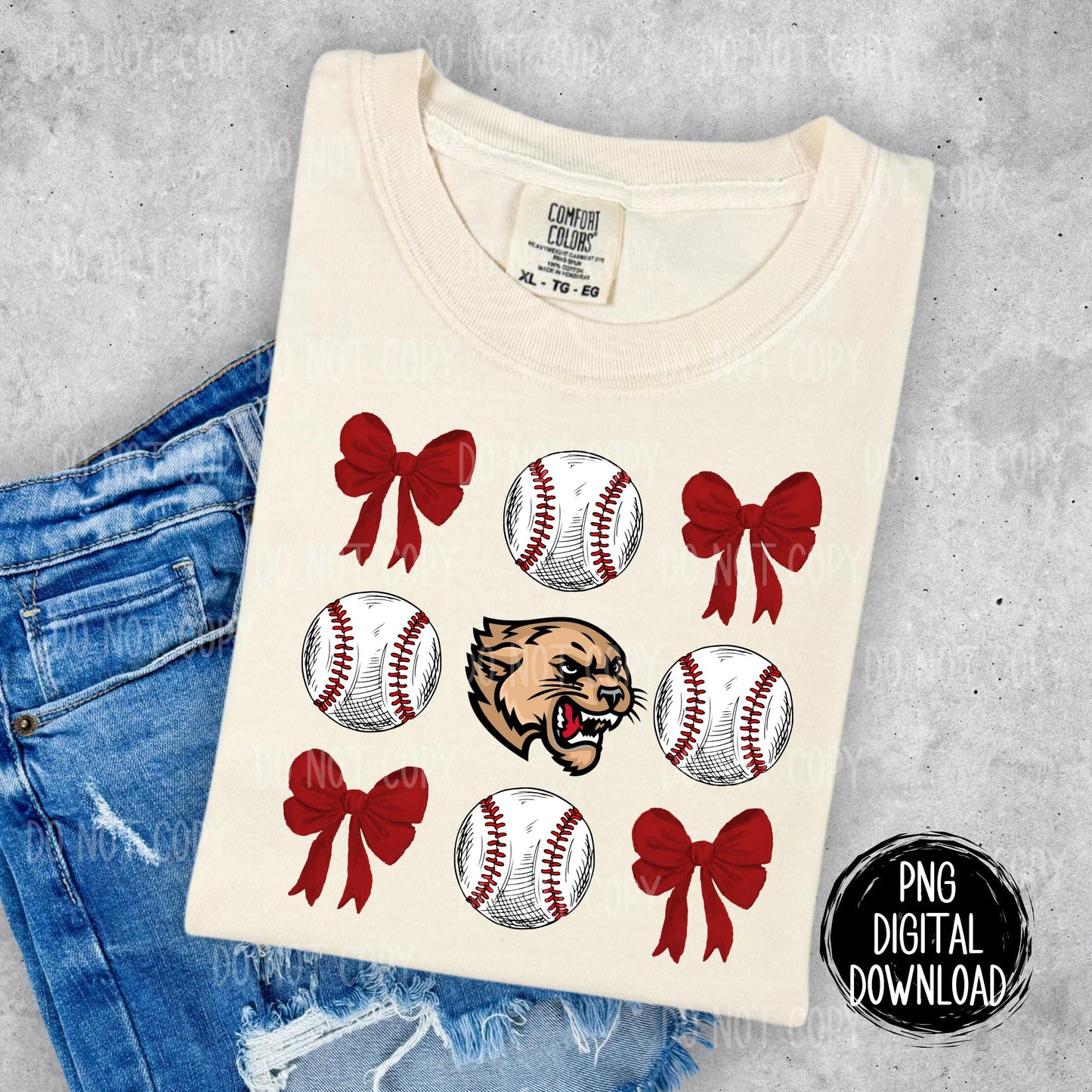 Cougars Mascot | Coquette Bow Baseball | PNG Digital Download | School Spirit | Red Cougars | NRC Cougars | Trendy Designs