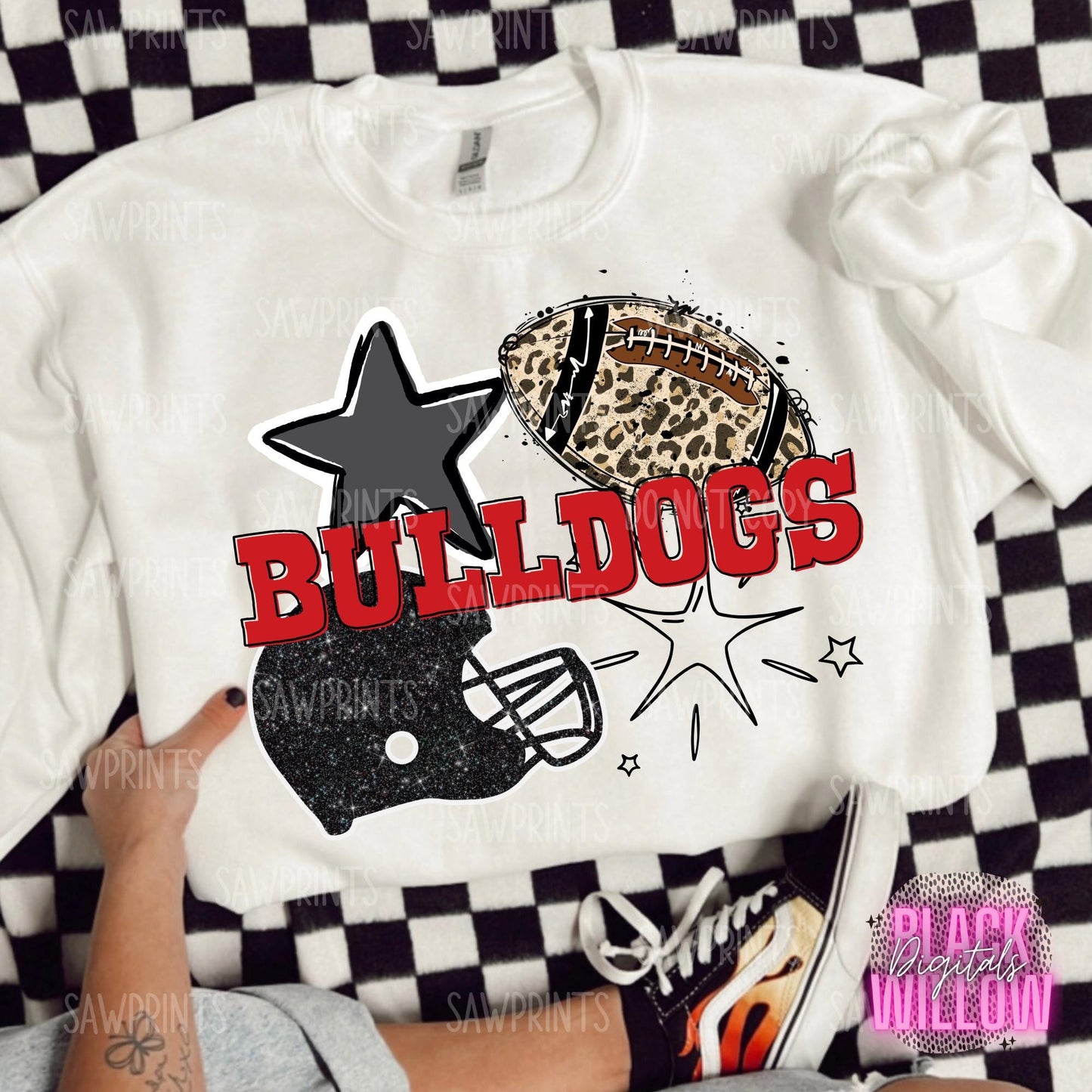 Bulldogs Football Red | Preppy Grunge Mascot | PNG Digital Download | School Spirit | Trendy Designs | Football Designs