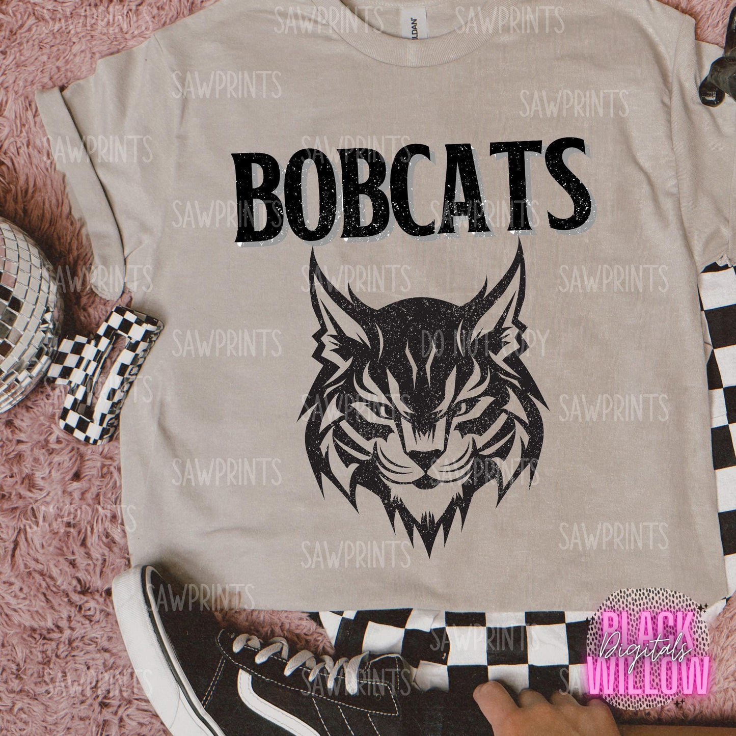 Bobcats | Grunge Mascot | PNG Digital Download | School Spirit | Trendy Designs | Monochrome Mascot