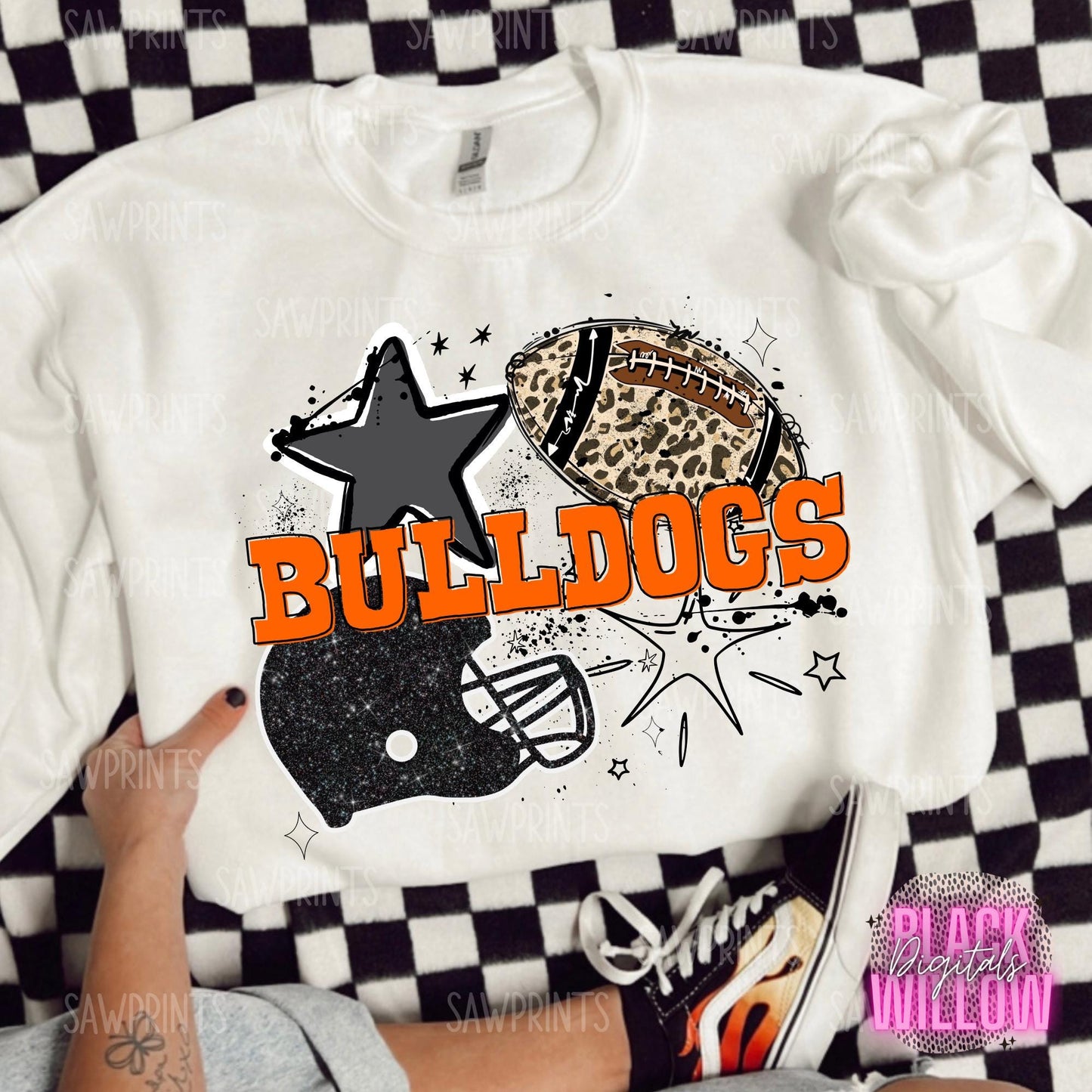 Bulldogs Football Orange | Preppy Grunge Mascot | PNG Digital Download | School Spirit | Trendy Designs | Football Designs