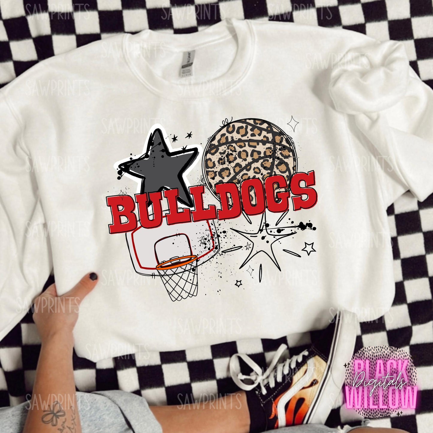 Bulldogs Basketball Red | Preppy Grunge Mascot | PNG Digital Download | School Spirit | Trendy Designs | Basketball Designs