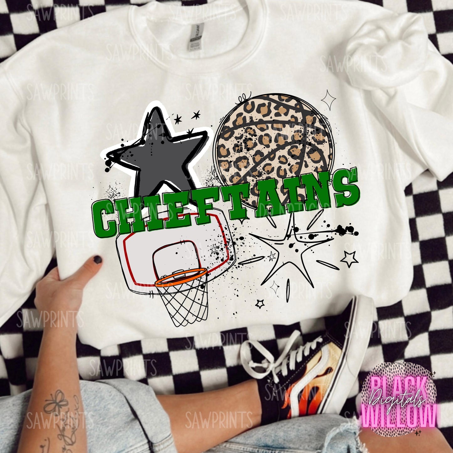 Chieftains Basketball Green | Preppy Grunge Mascot | PNG Digital Download | School Spirit | Trendy Designs | Basketball Designs