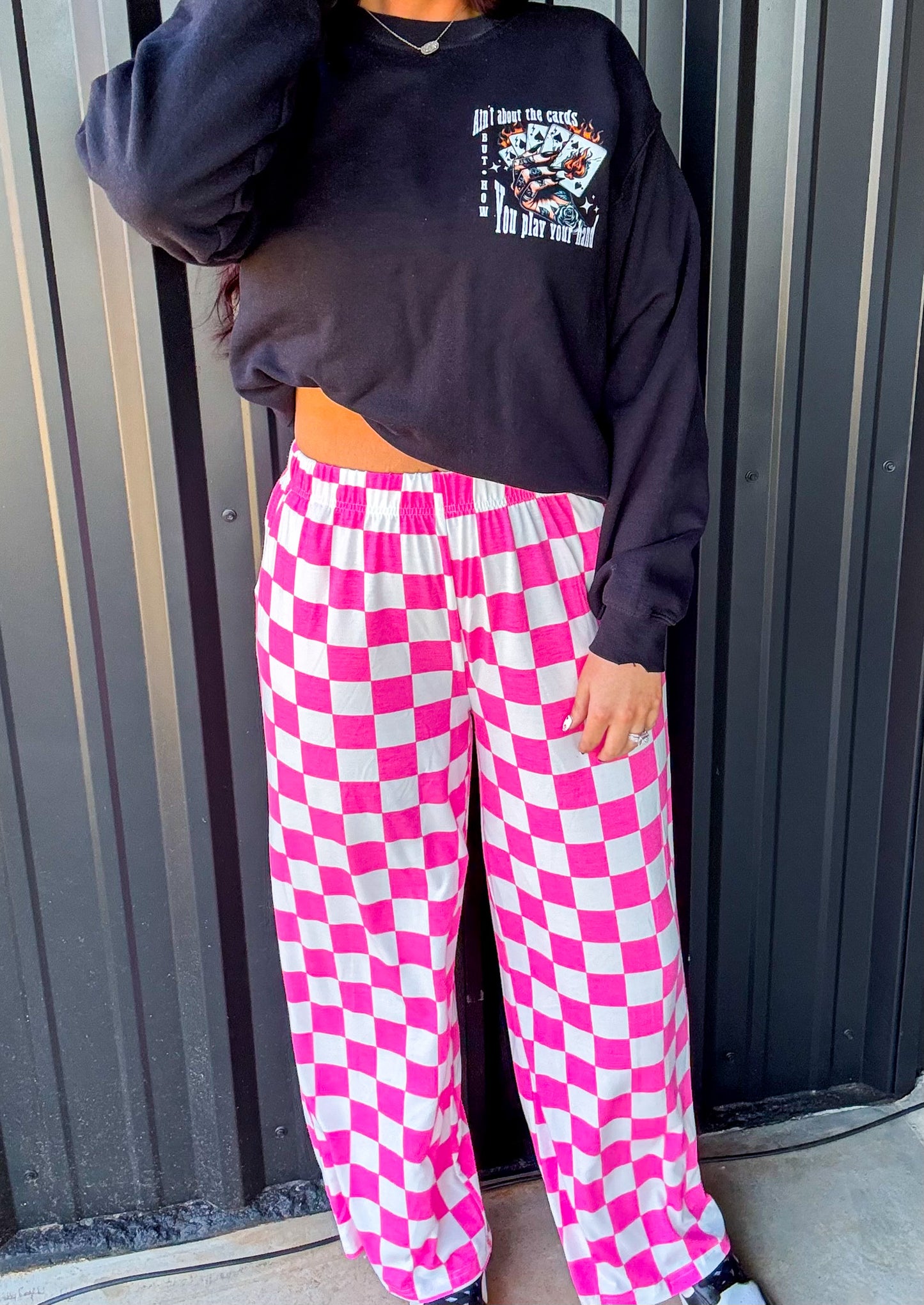 Checkered High Waisted Wide Leg Pants