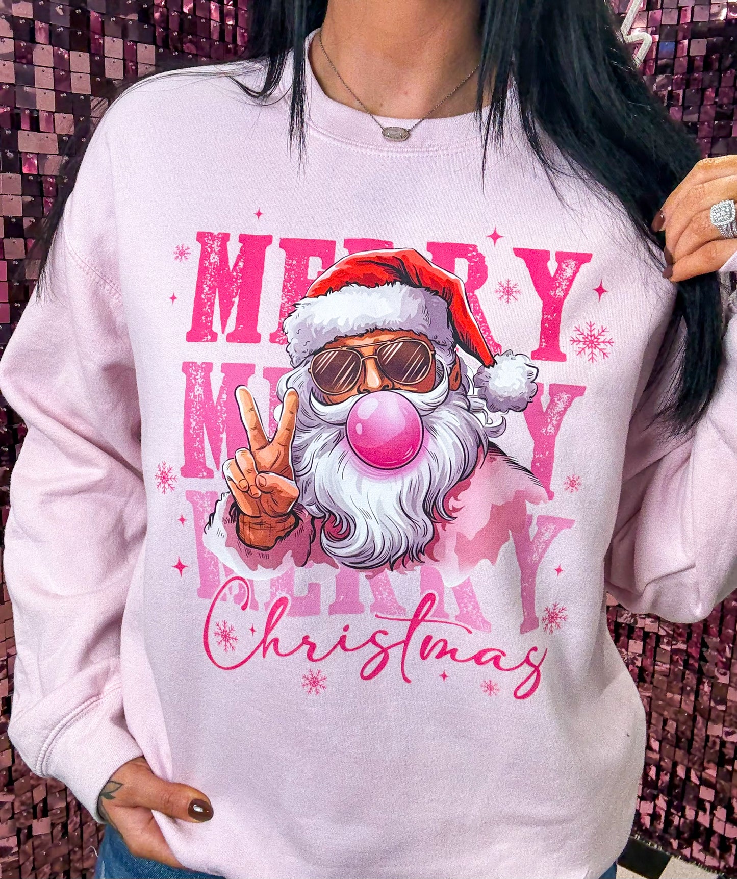 Pink Santa Bubblegum Christmas Tee Or Sweatshirt