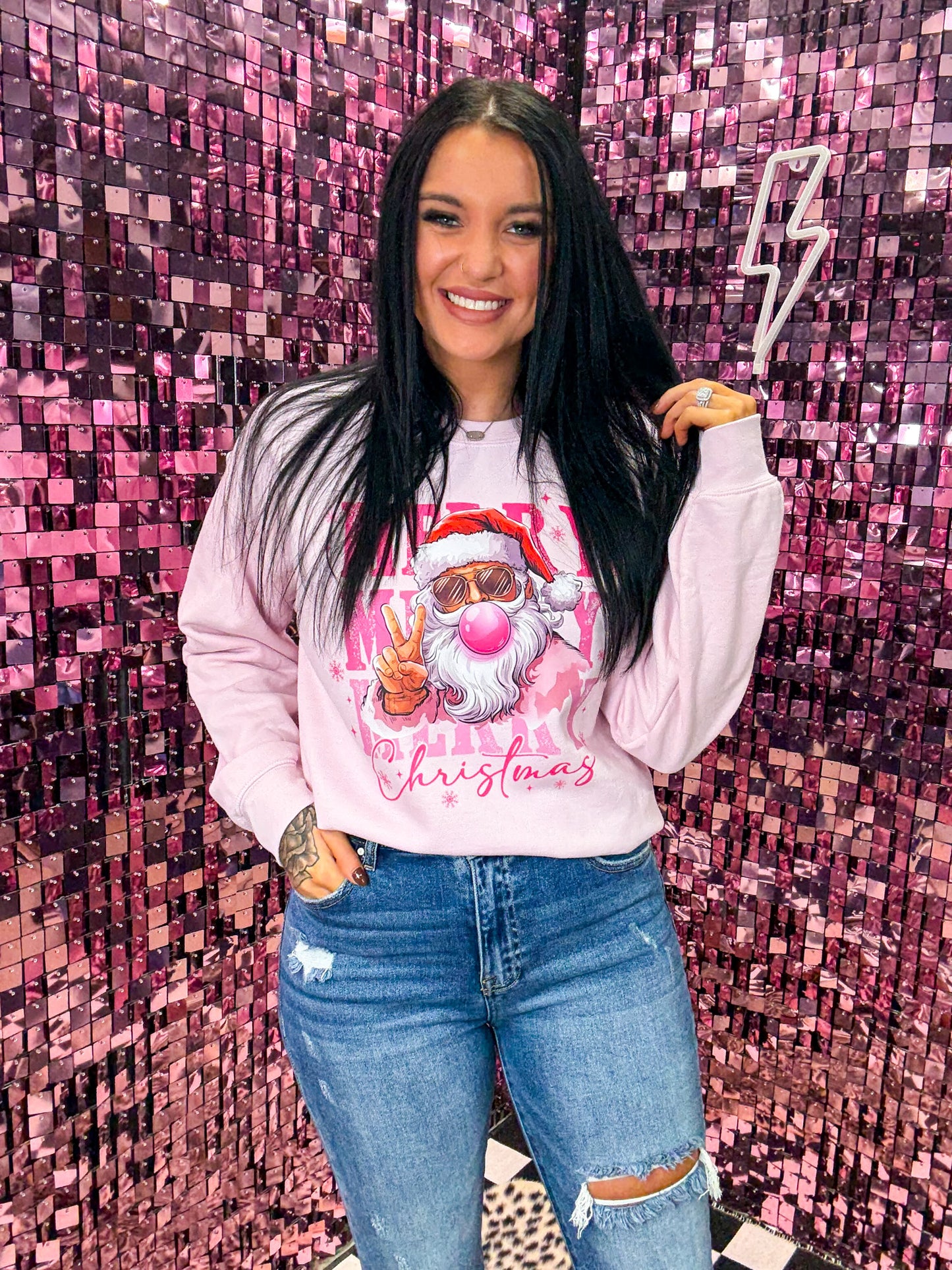Pink Santa Bubblegum Christmas Tee Or Sweatshirt