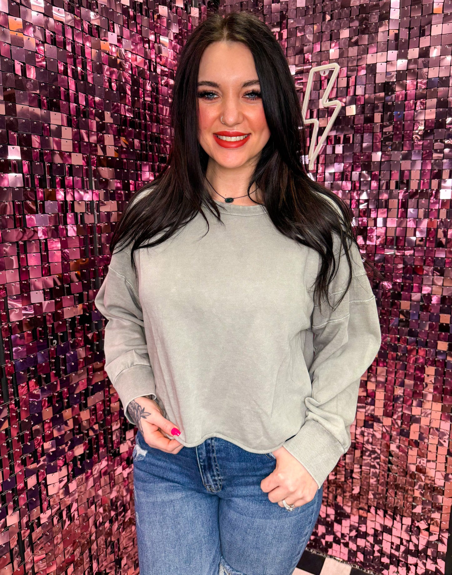 The Julia Mineral Washed Open Back Sweatshirt