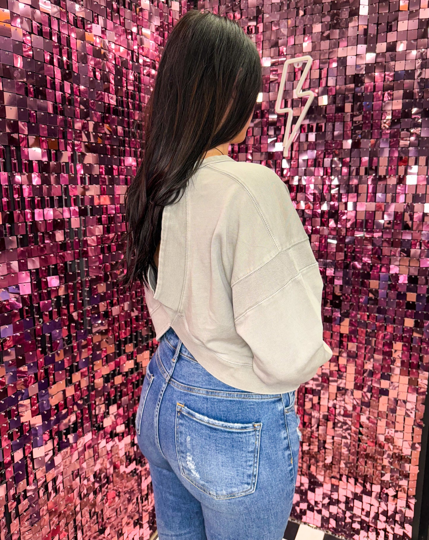 The Julia Mineral Washed Open Back Sweatshirt