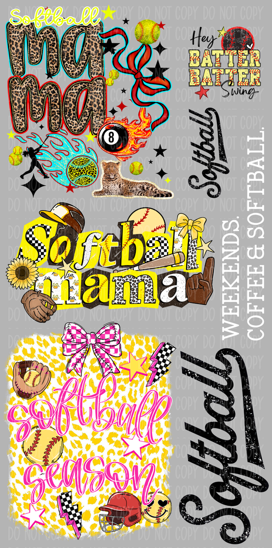 Mini Softball Pre-Made Gang Sheet 15X30