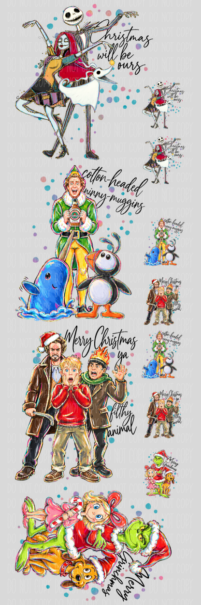 Christmas Movies Pre-Made Gang Sheet 15X45