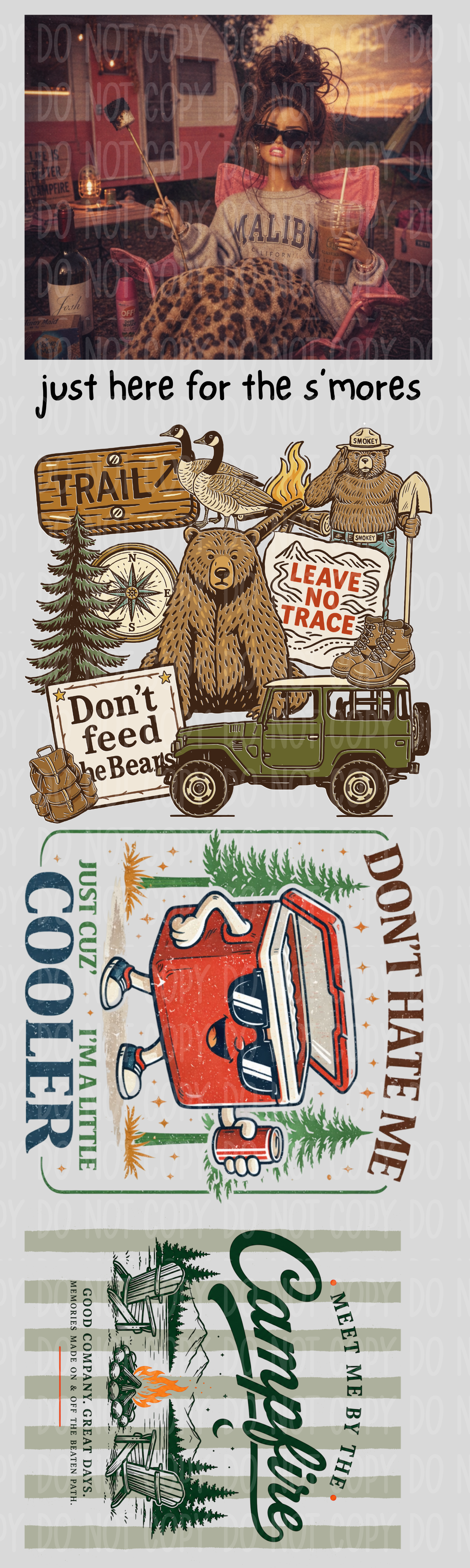Camping Girly Pre-Made Gang Sheet 15X50