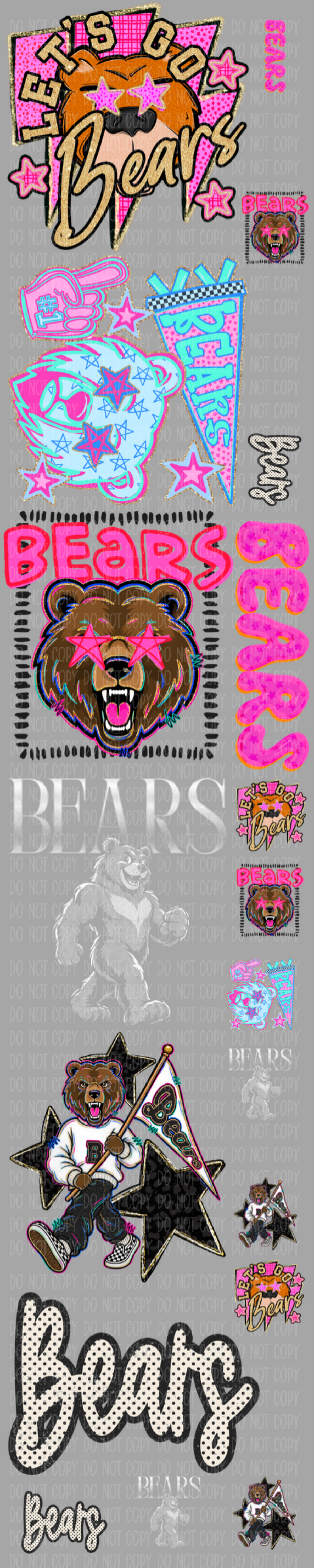 Bears Mascot Pre-Made Gang Sheet 15X75
