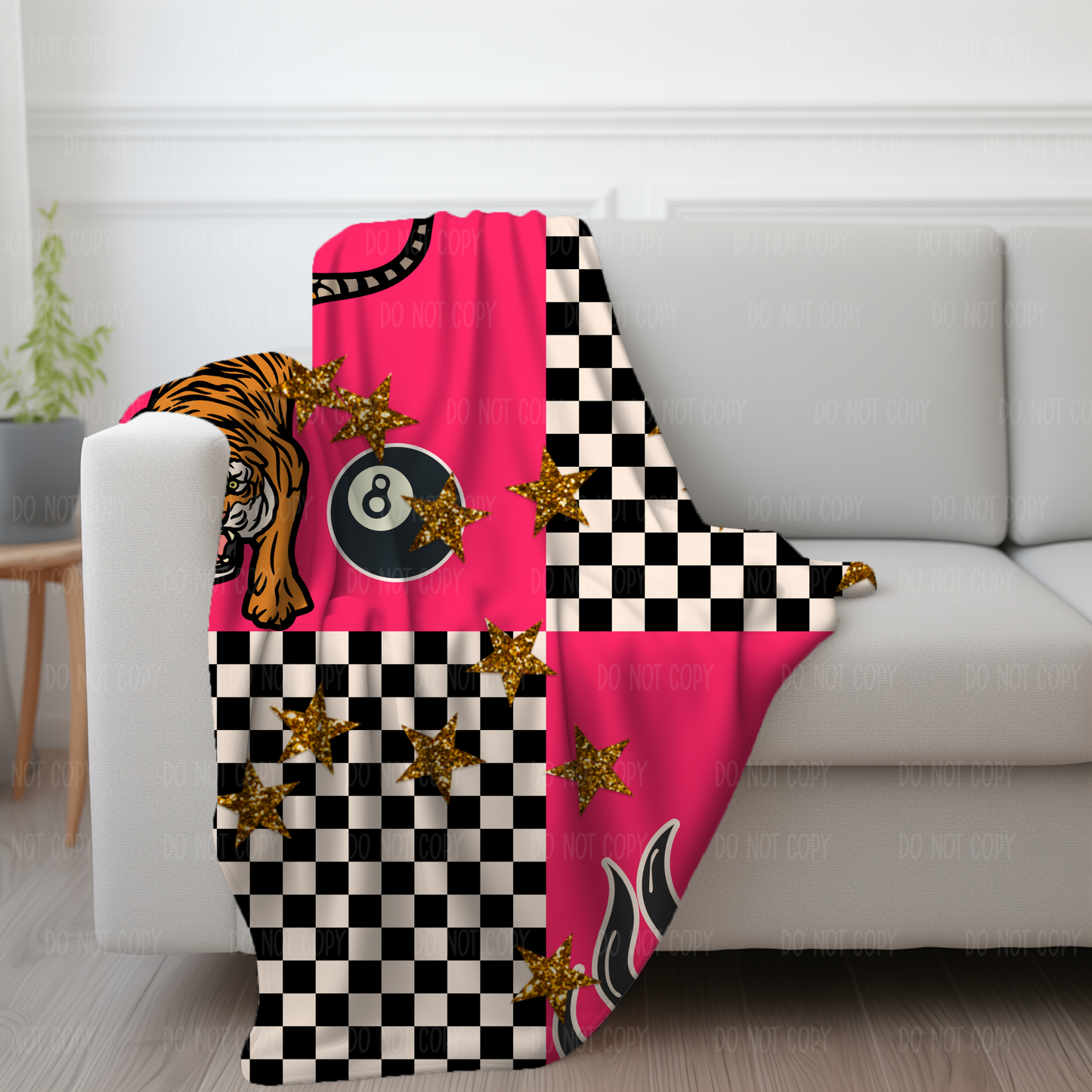 Checkered Tiger Alternative Grunge Velveteen Plush Blanket | Cozy Throw