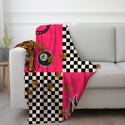 Checkered Tiger Alternative Grunge Velveteen Plush Blanket | Cozy Throw