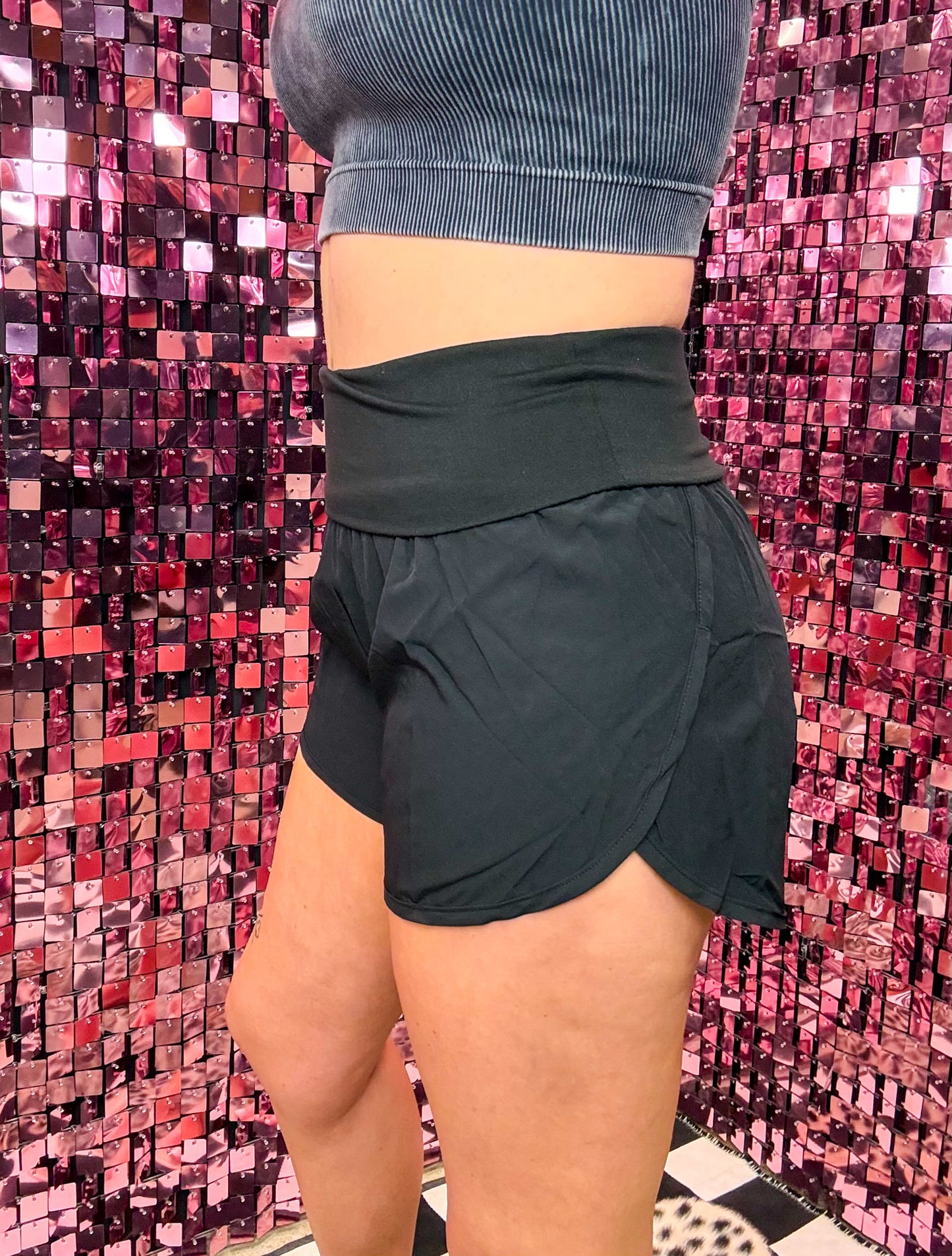 The Blair High Waisted Band Fold Over Athletic Shorts