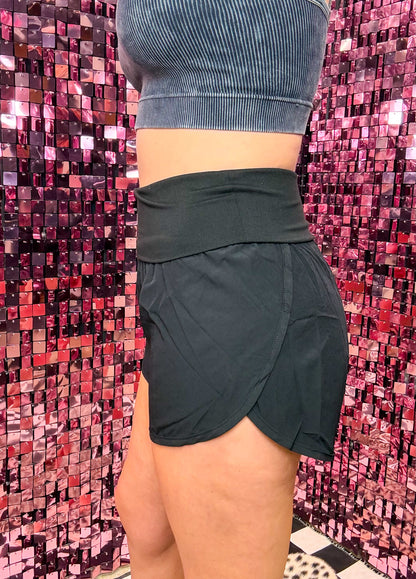 The Blair High Waisted Band Fold Over Athletic Shorts
