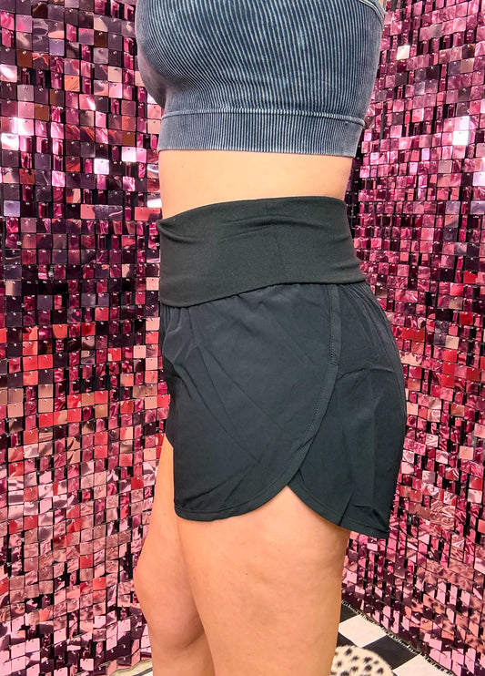 The Blair High Waisted Band Fold Over Athletic Shorts