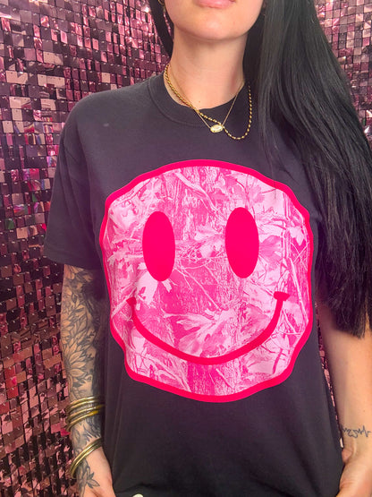 Pink Camo Smiley Tee Or Sweatshirt