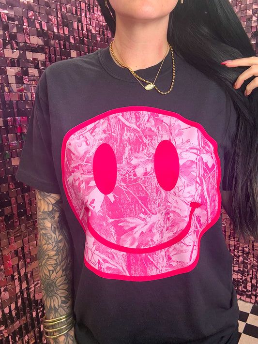 Pink Camo Smiley Tee Or Sweatshirt