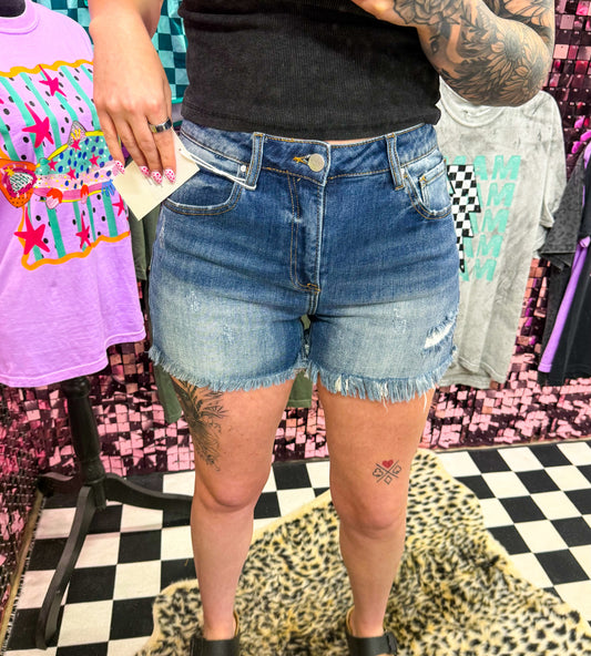 The Hazel High Rise Distressed Denim Shorts