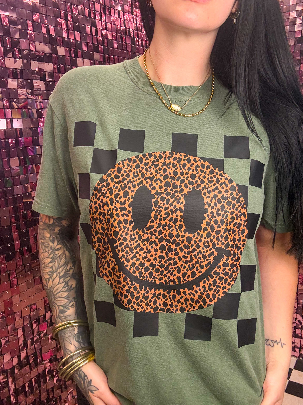 Leopard Grunge Smiley Tee Or Sweatshirt