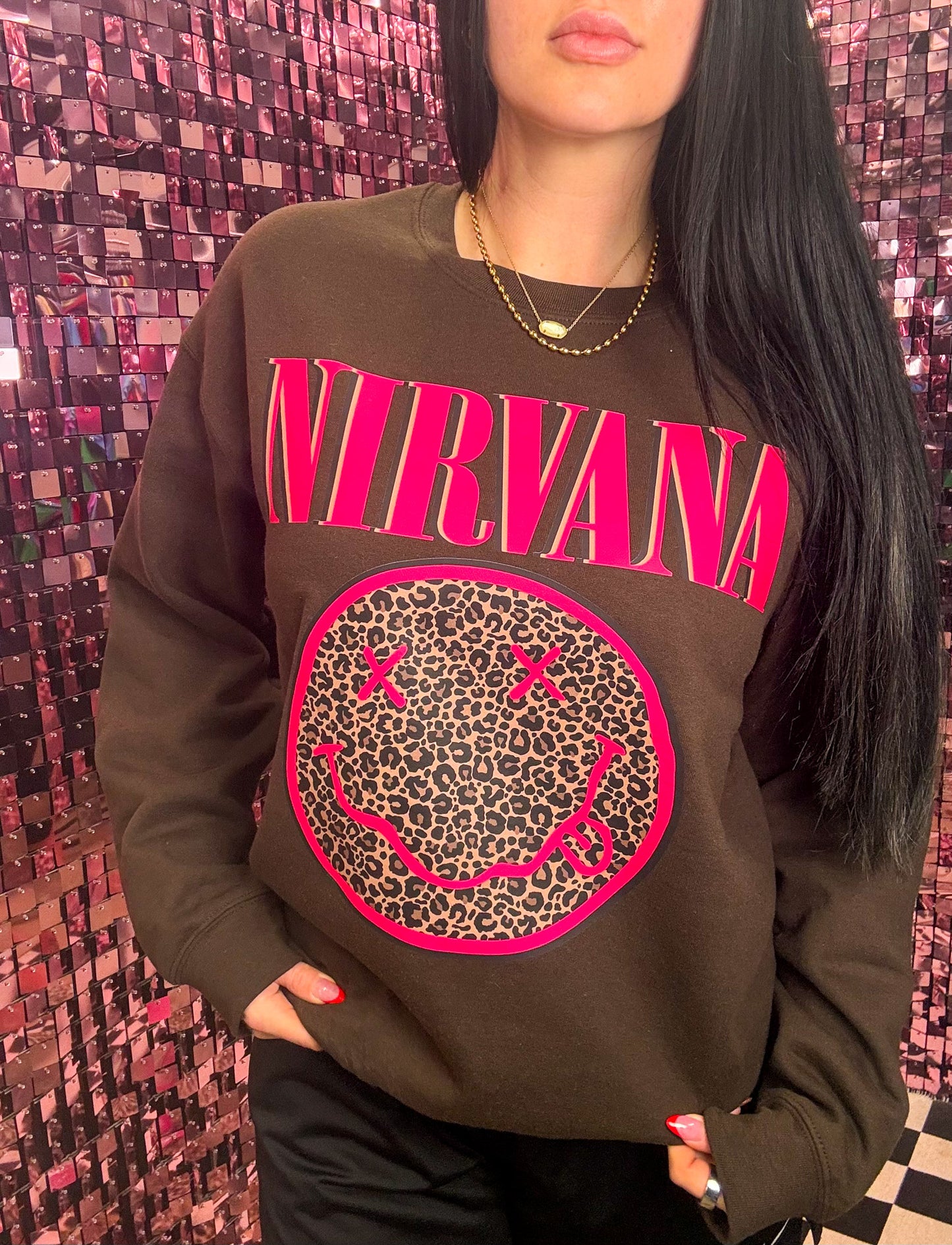 Pink Leopard Nirv Tee Or Sweatshirt
