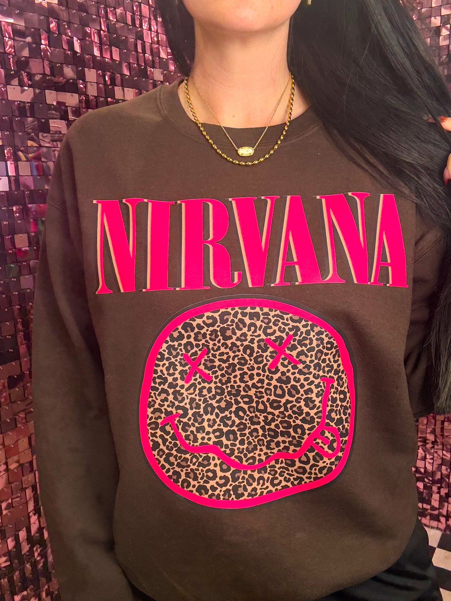 Pink Leopard Nirv Tee Or Sweatshirt