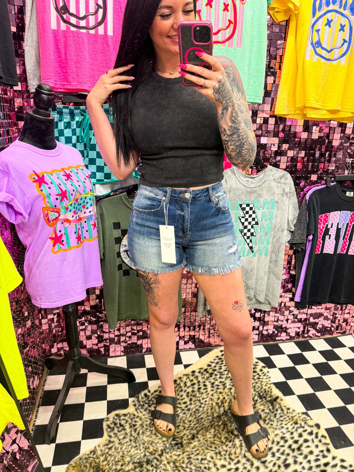 The Hazel High Rise Distressed Denim Shorts