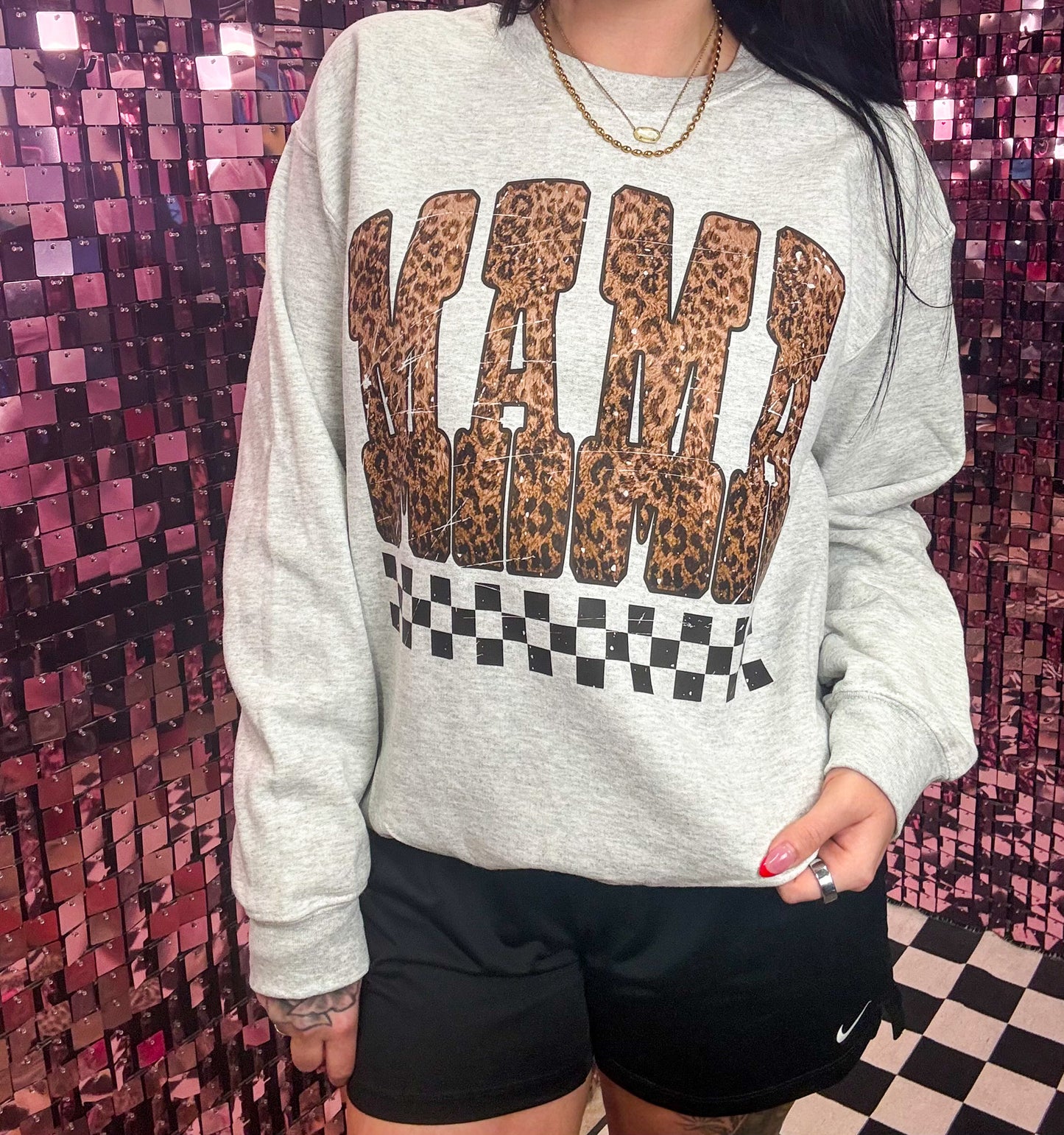 Leopard Checkered Mama Tee Or Sweatshirt