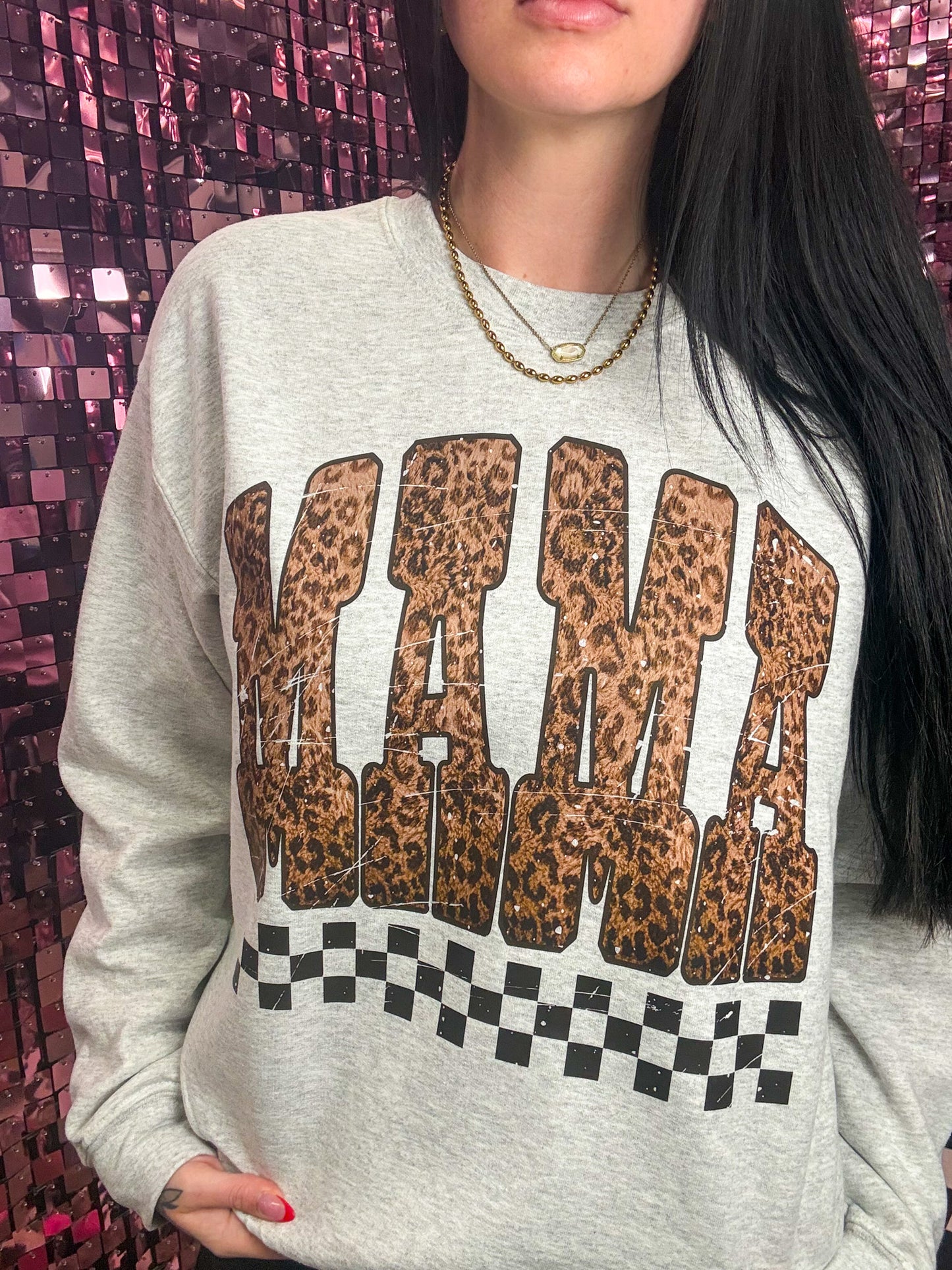 Leopard Checkered Mama Tee Or Sweatshirt