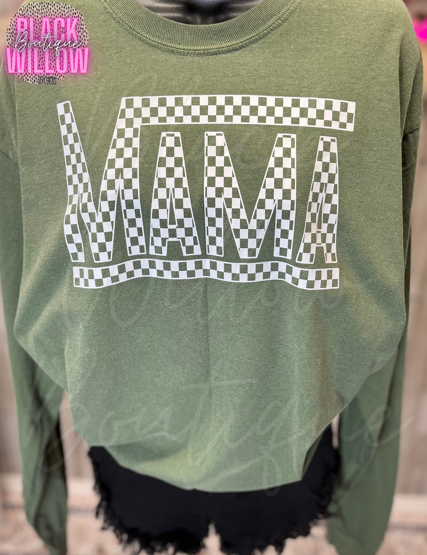 Checkered Mama Long Sleeve Tee