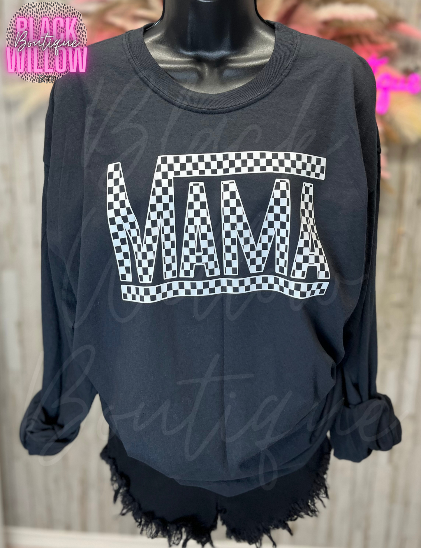 Checkered Mama Long Sleeve Tee