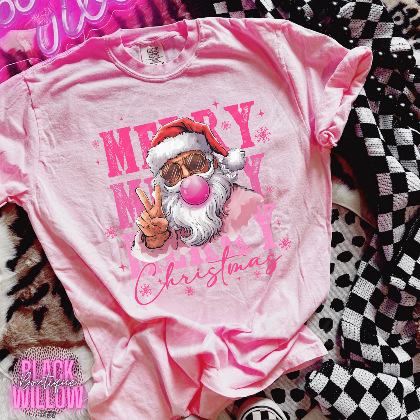 Pink Santa Bubblegum Christmas Tee Or Sweatshirt
