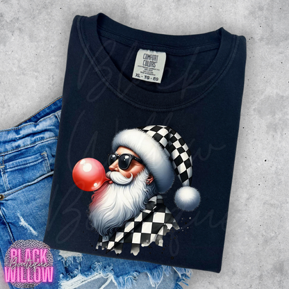 Checkered Print Bubblegum Santa Tee Or Sweatshirt
