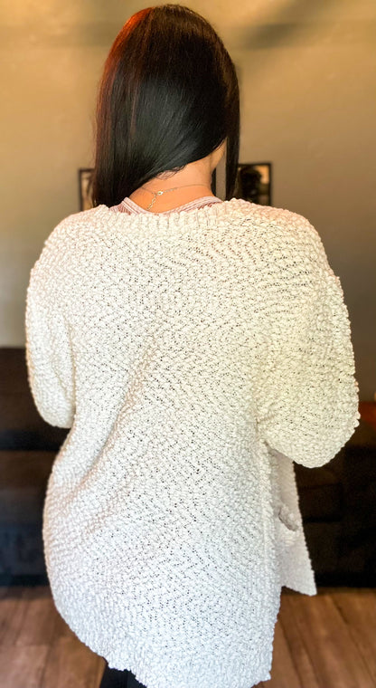 Zenana Popcorn Sweater Cardigan With Pockets