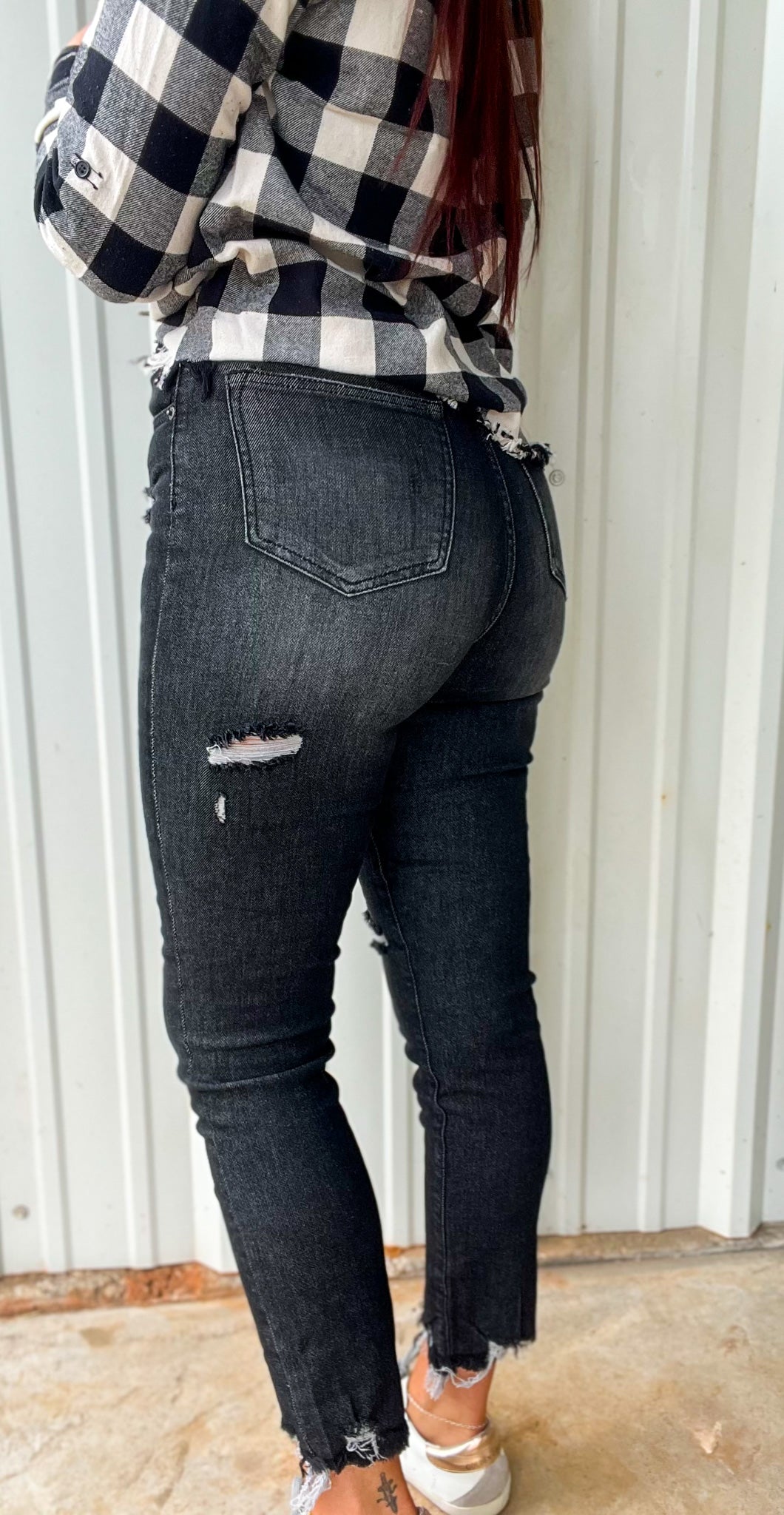 Risen High Rise Relaxed Fit Distressed Skinny Jeans