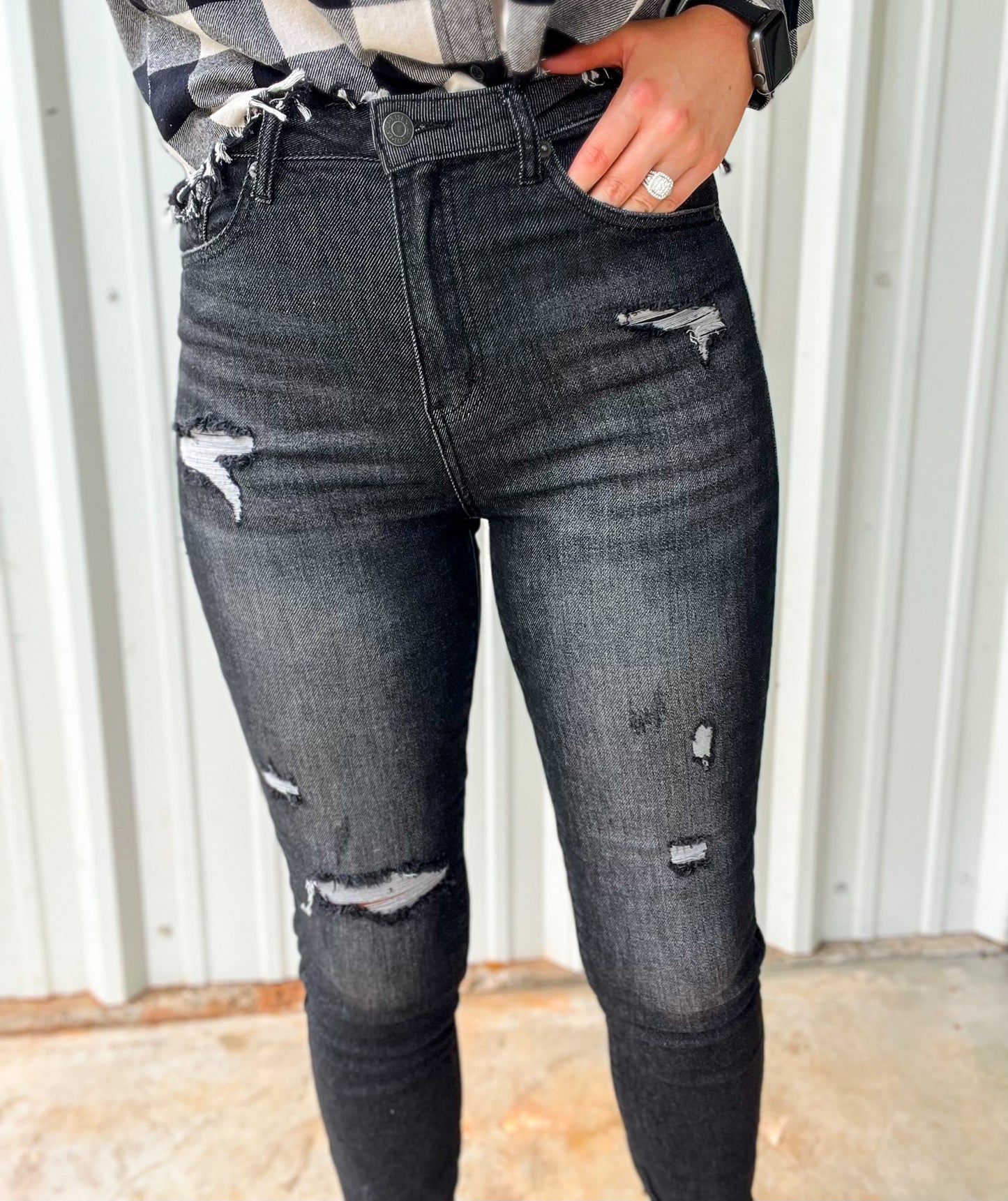 Risen High Rise Relaxed Fit Distressed Skinny Jeans