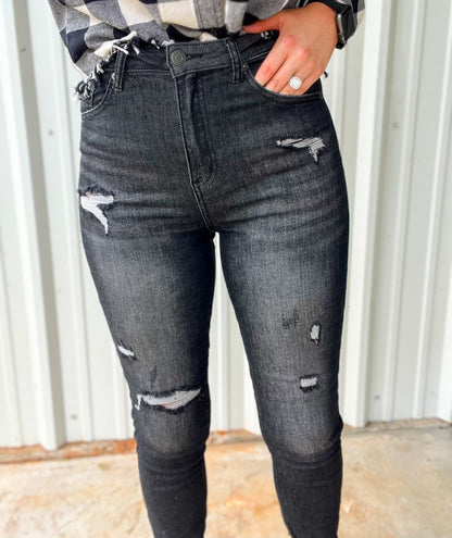 Risen High Rise Relaxed Fit Distressed Skinny Jeans