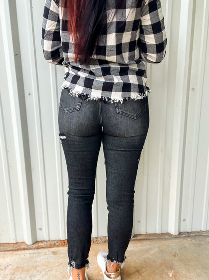 Risen High Rise Relaxed Fit Distressed Skinny Jeans