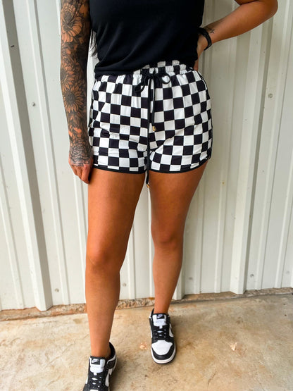 Checkered Drawstring Active Shorts