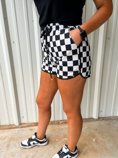 Checkered Drawstring Active Shorts