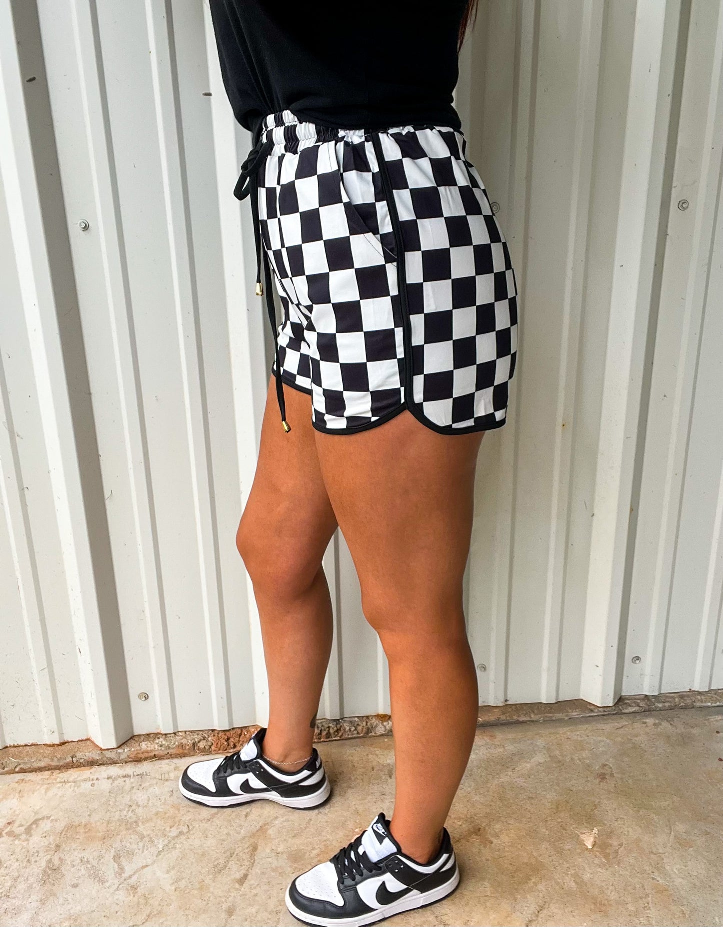 Checkered Drawstring Active Shorts