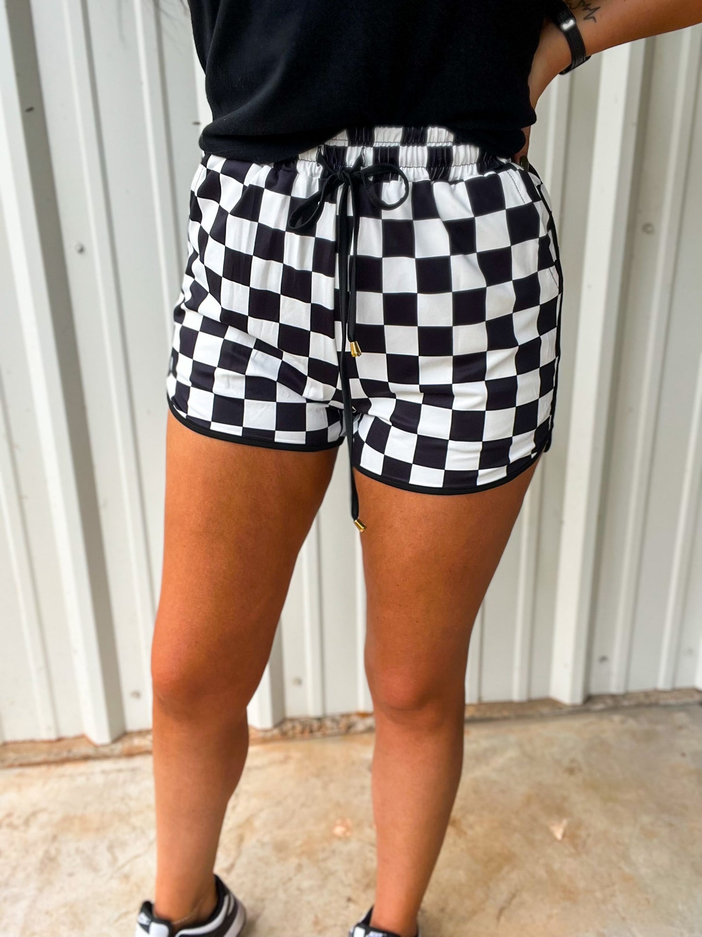 Checkered Drawstring Active Shorts