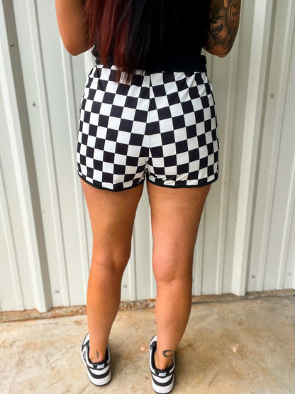 Checkered Drawstring Active Shorts