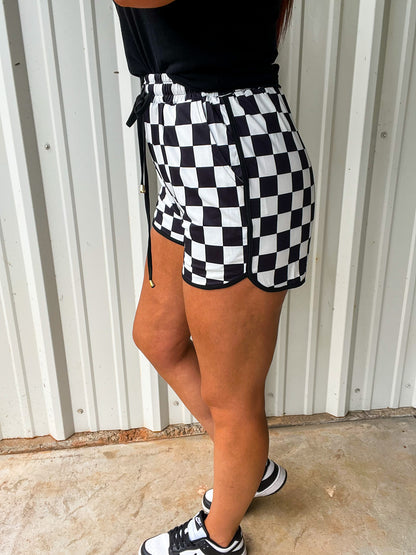 Checkered Drawstring Active Shorts